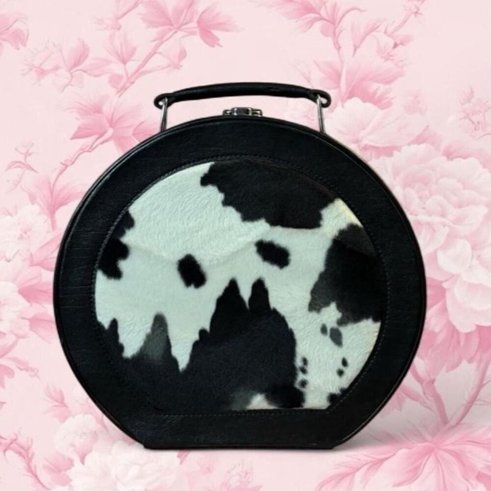 Large Stunning Vintage Travel Makeup Storage Purse Women's Faux Cow Hide